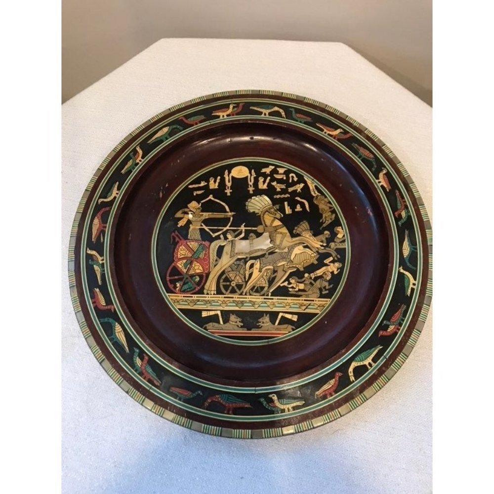 Egyptian Chariot Wood Inlay Plate